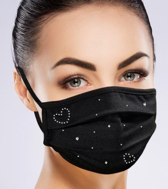 Custom Face Mask with Filter Pocket Rhinestone Washable Reusable Breathable