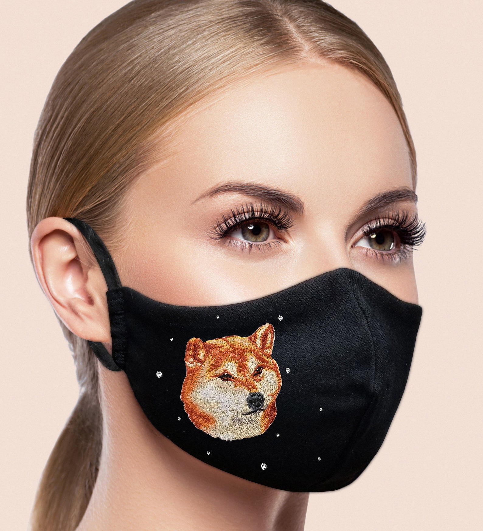 Shiba inu face mask with filter pocket jessecmault rhinestone  etsy