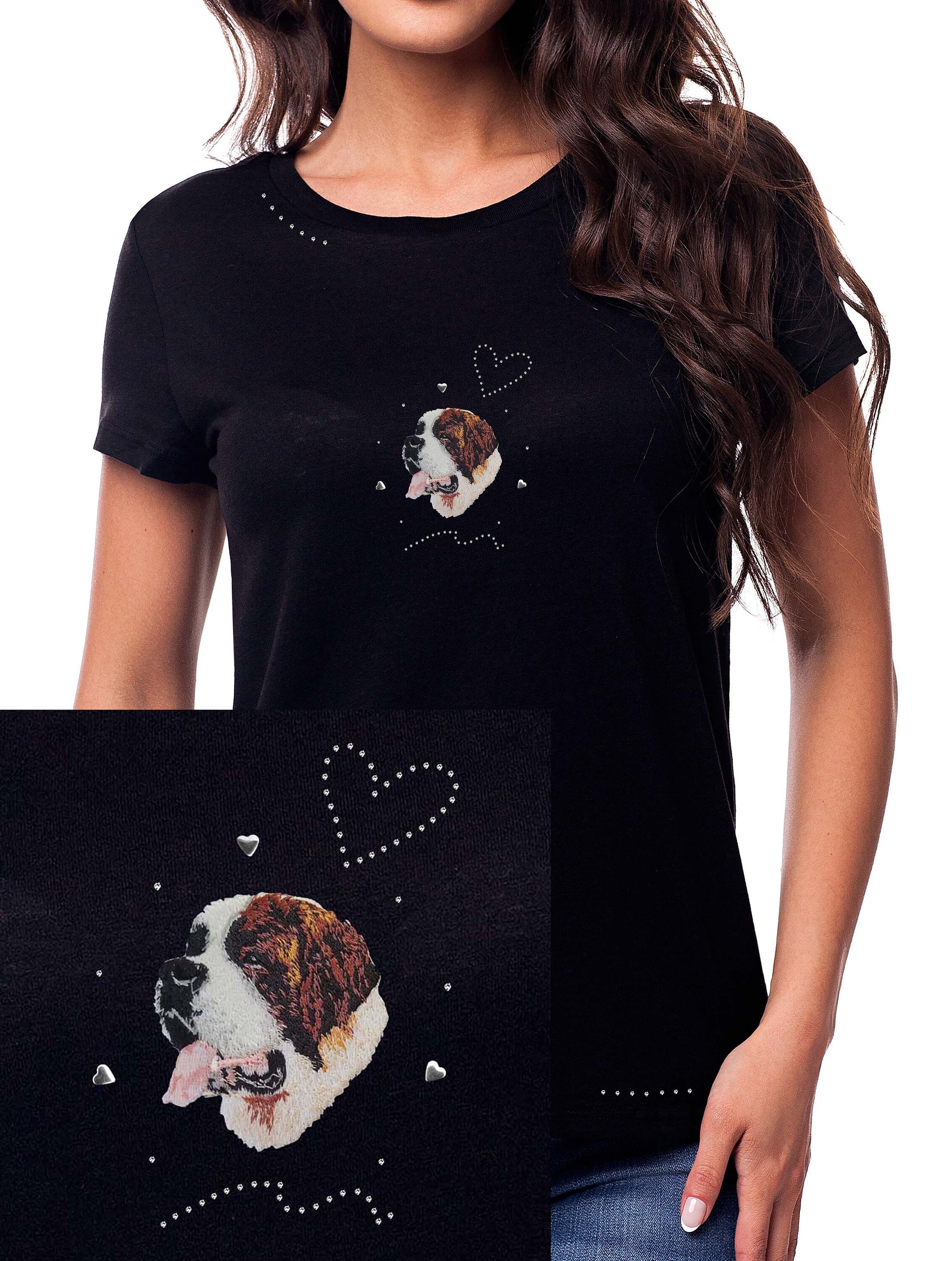 Saint Bernard Embroidered T-Shirt with Rhinestones and Metal Studs