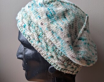 Braid cable tam from hand dyed yarn with alpaca lining (medium/large)