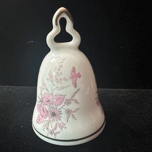 Vintage Kronach Porcelain Bell, Pink Flowers with Gold Accents, Made in West Germany