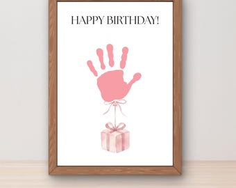 Manualidades con huellas de manos para cumpleaños, tarjetas de cumpleaños DIY, recuerdos de huellas de manos, tarjetas imprimibles de feliz cumpleaños