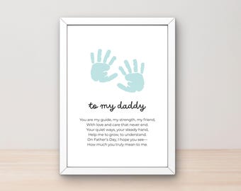 Poema de la huella de la mano de papá, arte de la huella de la mano del Día del Padre, manualidad de la huella de la mano de San Valentín, regalo para papá de parte de bebés y niños pequeños, manualidad de la huella, recuerdo