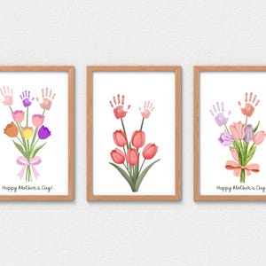 Mother&#39;s Day Craft Handprint Floral Bouquet Printable Art Bundle, Birthday Activity Bouquet DIY for Kids Children Toddler Baby, Mom Gift