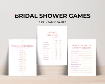 Paquete imprimible de juegos para despedida de soltera, juegos para despedida de soltera, él dijo, ella dijo, ¿Qué preferiría?, conocer a la novia, descarga instantánea