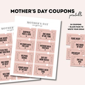 Cupones para el Día de la Madre, Ideas de regalos imprimibles para mamá, Libro de cupones para madres, Cupones personalizables para ella, Regalos para madres de parte de los niños