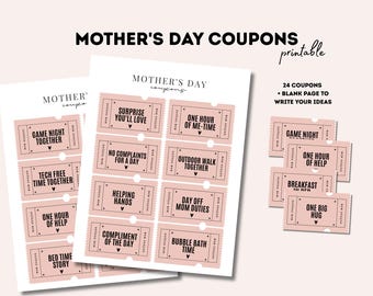 Cupones para el Día de la Madre, Ideas de regalos imprimibles para mamá, Libro de cupones para madres, Cupones personalizables para ella, Regalos para madres de parte de los niños