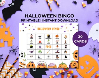 Bingo de Halloween, 30 cartones de bingo de Halloween, Juegos de Halloween, Juego de fiesta de Halloween para niños, Actividad de Halloween para el aula, Actividad divertida de Halloween
