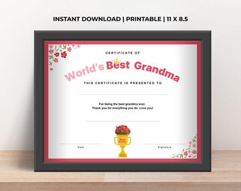 Certificado imprimible para abuela, regalo del Día de la Madre para la abuela de parte de sus nietos, linda idea de regalo DIY, certificado para abuela, lindo regalo para abuela