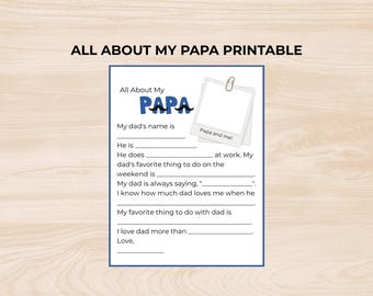 Todo sobre mi papá imprimible, actividades imprimibles del Día del Padre para niños, Todo sobre mi papá, regalo para papá, papá de los niños