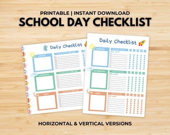Lista de verificación para el día escolar para niños, lista de tareas diarias para niños, tabla imprimible para el día escolar, tabla de responsabilidades para niños, rutina diaria