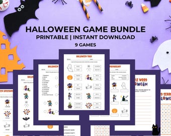 Juego de 9 juegos imprimibles para fiestas de Halloween, actividades imprimibles de Halloween para niños, adolescentes y adultos, juegos en PDF de descarga instantánea, juegos de Halloween