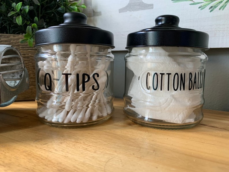 Bathroom Storage Jars Cotton balls Q-Tips Bathroom decor | Etsy