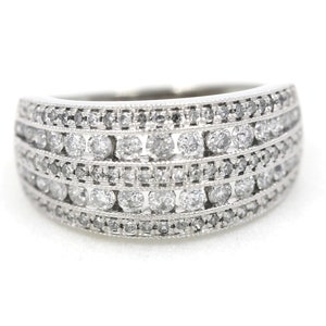 Natural Round Cut Diamond Eternity Band Engagement Ring 10K White Gold 1.0 CTW Size 7.25