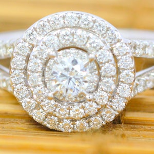 1.60 CTW Natural Round Diamond Halo Engagement Ring 14K White Gold Size 7