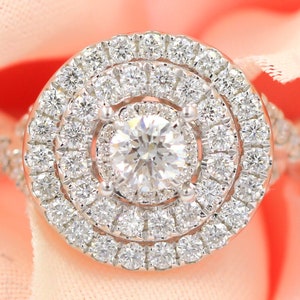 1.31 CTW Natural Round Diamond Halo Twisted Halo Engagement Ring 14K White Gold