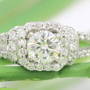 GIA 1.25 CTW Natural Round Diamond 14K White Gold Halo Engagement Ring Size 6.75