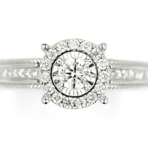 0.55 CTW Natural Diamond Round Cut Halo Engagement Ring 14K White Gold Size 7