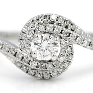 0.55 CT Natural Round Diamond Halo Engagement Ring 14K White Gold Size 6.75