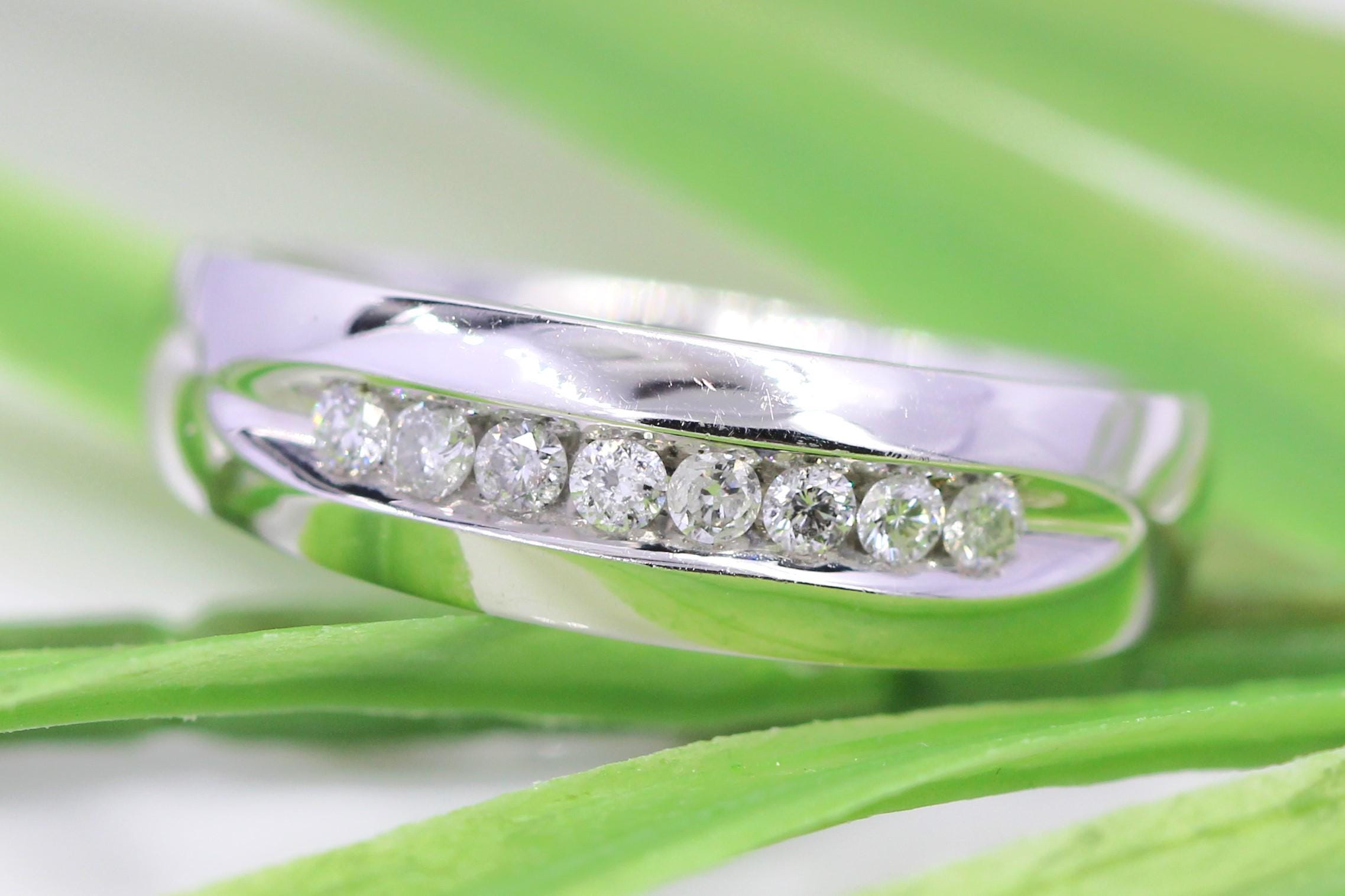0.20 CT 天然ラウンドダイヤモンド 10K ホワイトゴールド 結婚指輪 
