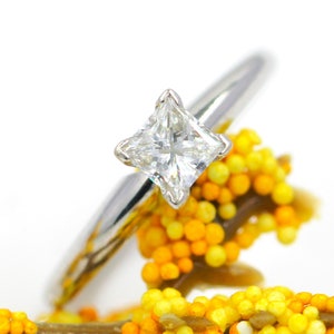 Princess Cut Natural Diamond Solitaire Engagement Ring 14K White Gold  0.40 CTW