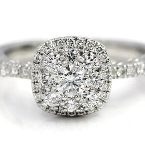 1.0 CT Natural Diamond Round Cut Halo Engagement Ring 14K White Gold VS/SI F/G
