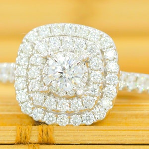 1.29 CTW Natural Round Diamond Halo Engagement Ring 14K White Gold Size 7