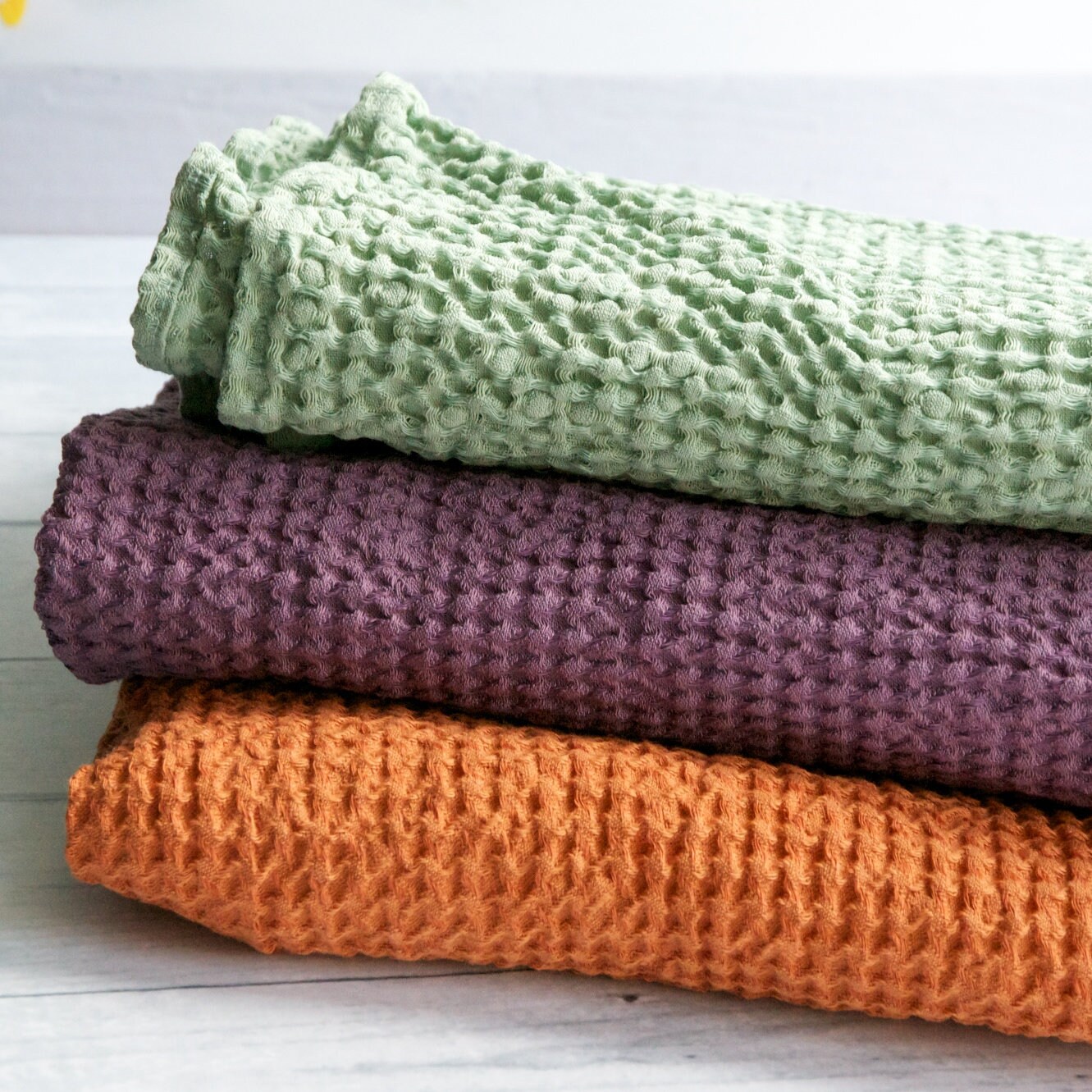 Soft Waffle Linen Cotton Bath Towels Large Stonewashed Etsy