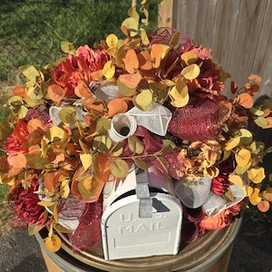 Fall Hydrangea, Peony, and Eucalyptus Mailbox Swag; fall; mailbox swag