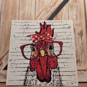 8x8 Chicken with Bandana and Glasses Metal Sign; wreath attachment; wreath sign; kitchen sign; sign as gift