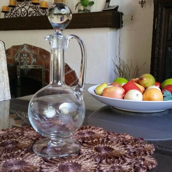 Crystal Footed Wine Decanter with Glass Ball Stopper made by German Co. Lausitzer
