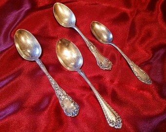 3 Sterling Teasspoons from the late 1800s and 1 Silver plated Teaspoon all with Monograms