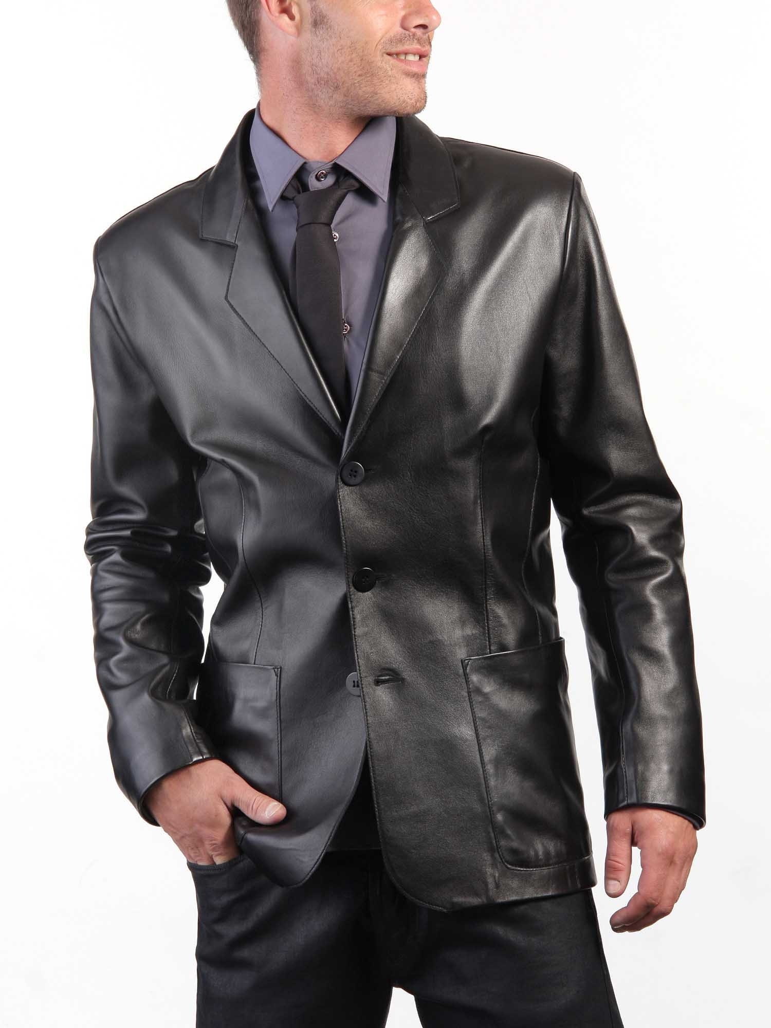 Button Leather Blazercoat With Neck Tie 