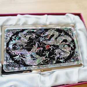 N32-Two Dragons, porte-cartes de visite en nacre, cadeau traditionnel coréen ancien en coquillages