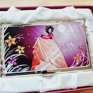 N73-Femme clair de lune, porte-cartes de visite en nacre, cadeau étui ancien traditionnel coréen en forme de coquillage