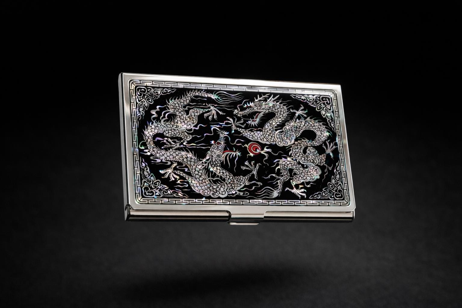 Dragon Mother of Pearl Business Card Holder, Korean Najeon Chilgi