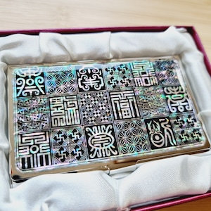 N41-motif de bénédictions, porte-cartes de visite en nacre, étui cadeau traditionnel coréen en coquillages anciens
