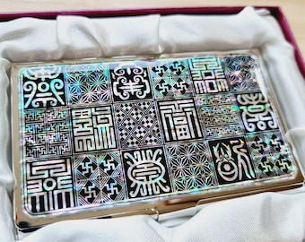 N41-motif de bénédictions, porte-cartes de visite en nacre, étui cadeau traditionnel coréen en coquillages anciens