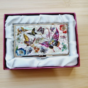 N67-Papillon machaon, porte-cartes de visite en nacre, étui cadeau traditionnel coréen ancien en coquillage