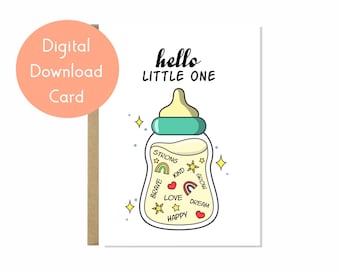 Printable Welcome New Born Baby Card, Baby Shower Congratulations Gender Neutral Greeting Card - Hello Little One