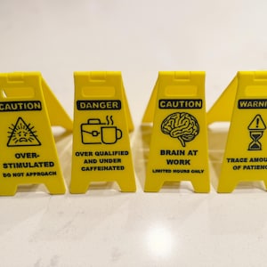 Mini Caution Desk Signs – Set of 4 | Funny Workplace Warning Signs