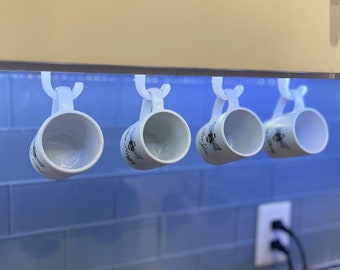 Under Cabinet Cup Holder for Espresso and Coffee Cups - Pack of 2 (Holds 4 Cups Total)