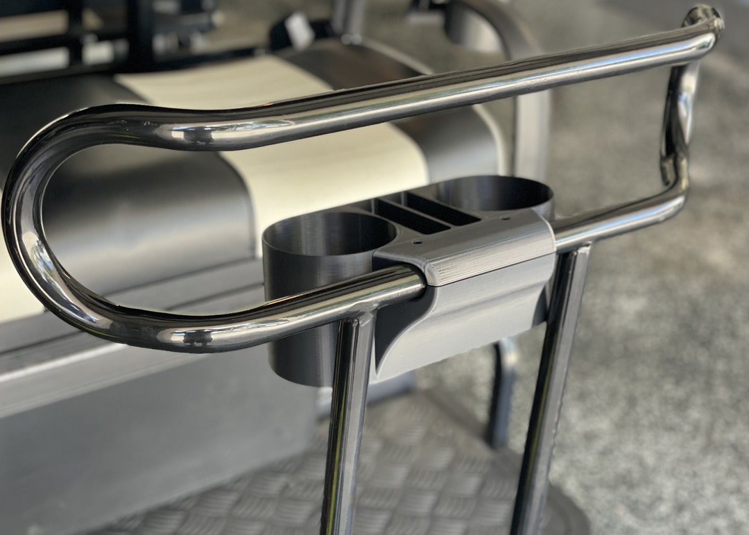 Golf Cart Grab Bar Cup and Phone Holder Holds Two Phones and Two Cups
