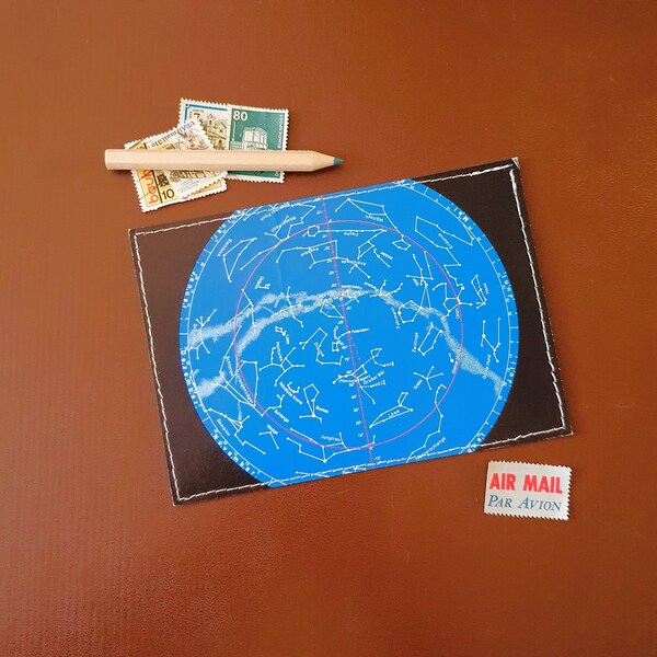 STERNENHIMMEL mit Polarstern - Upcycling Postkarte genäht - schreib mal wieder