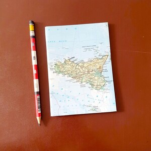 SIZILIEN Italien - Notizbuch aus einer alten Landkarte, DIN A6, kariert - Reisetagebuch, Notizheft
