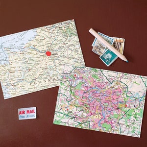 PARIS Upcycling Postkarten aus einem alten Atlanten *genäht*  2er-Set