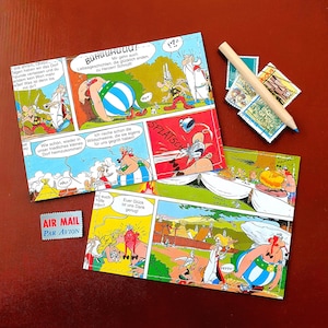 ASTERIX und OBELIX Postkarten 2er-Set Comic - genäht, aus einem alten Comicheftchen - upcycling pur