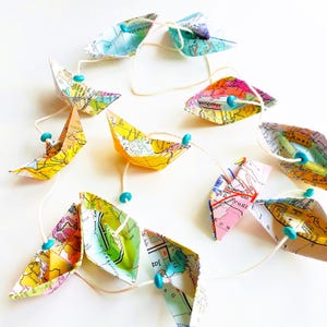 PAPIERSCHIFFCHEN Girlande Landkarte - upcycling pur - Papierbootgirlande, Papierschiffchenkette