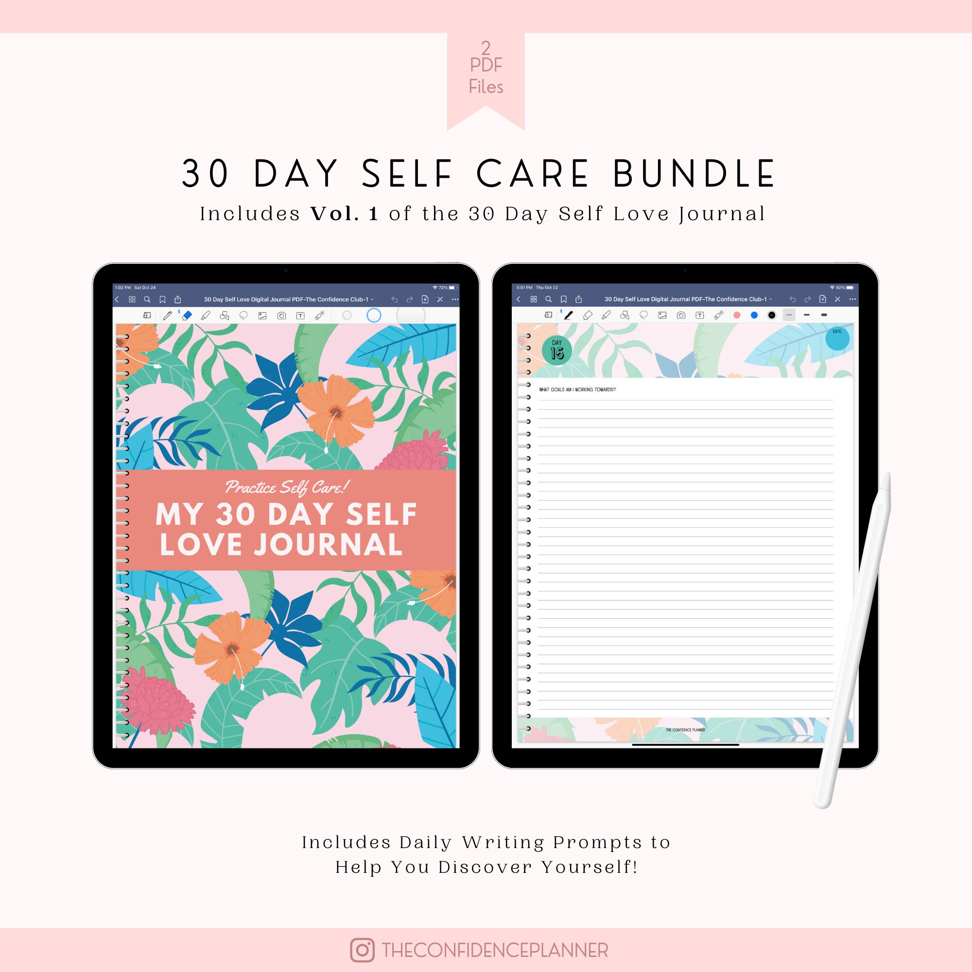 30 Day Digital Self Care Journal Bundle Vol. 1 Writing Etsy