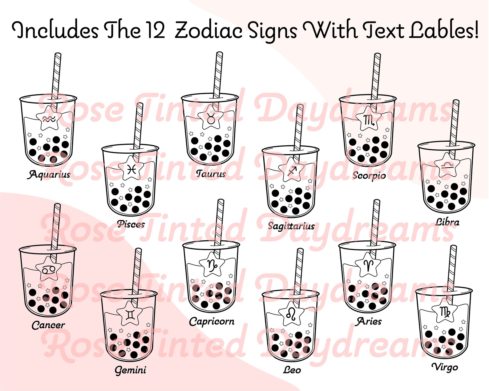 Zodiac Sign Bubble Tea SVG Bundle Zodiac Boba SVG Cute Etsy